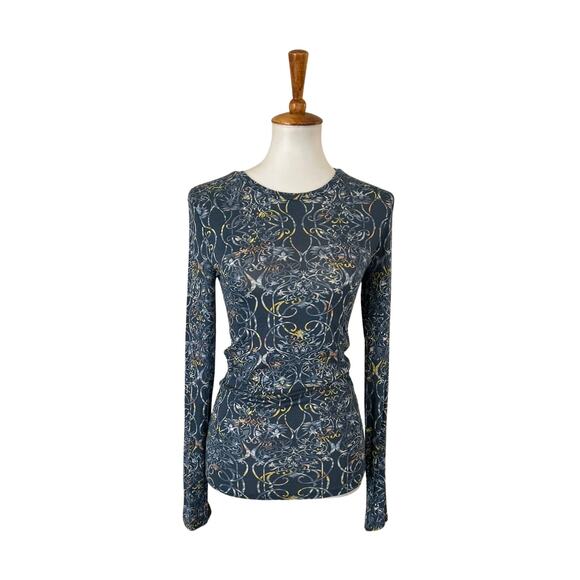 BCBGMAXAZRIA Printed Long-Sleeve Top – Midnight Teal, Size S, NWT - Picture 1 of 5